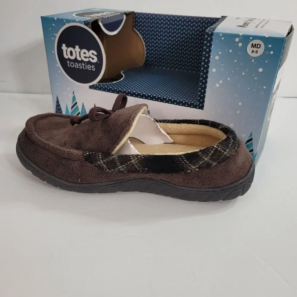 Totes Loafer Slippers Mens Medium 8-9 Faux‎ Suede Slip On Chocolate Brown